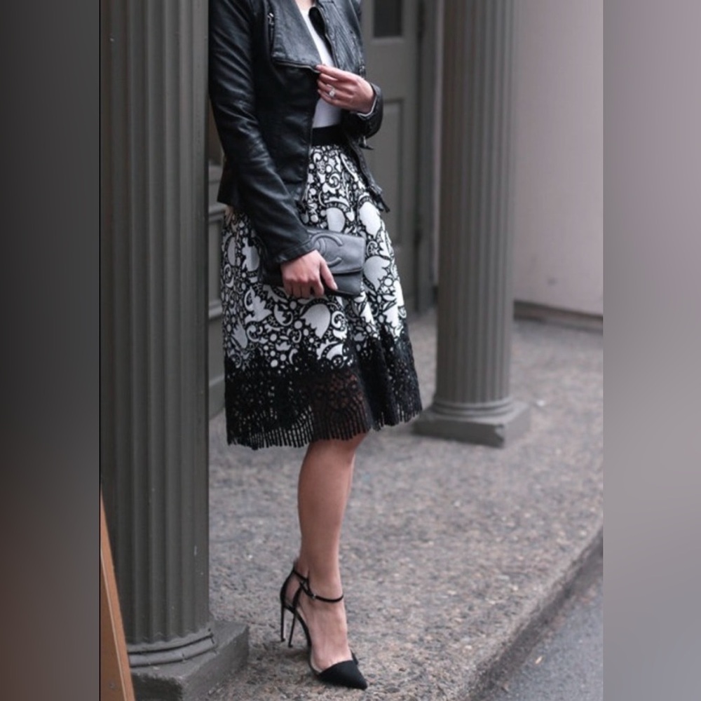 Ann Taylor Black and White Lace Midi Skirt